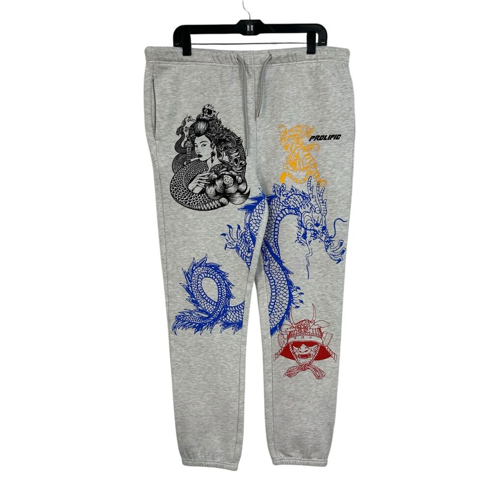 Prolific Mens Gray Multicolor Samurai Print Drawstring Jogger Sweatpants XL